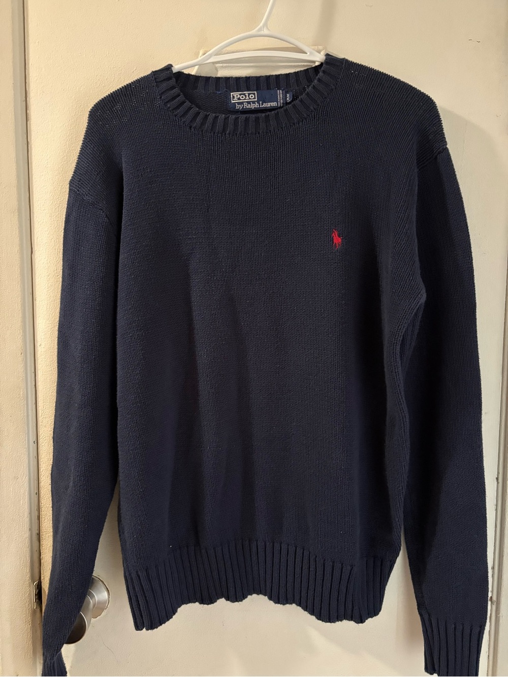 VINTAGE Polo Ralph Lauren Men's Medium Navy Knit Crewneck Sweater